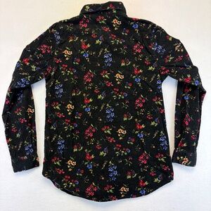 90s Black Velour Floral Top Women's Long Sleeve Cottagecore Small Lemon Grass